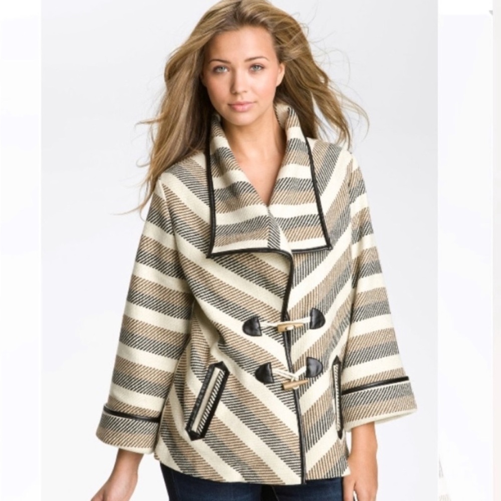 Jolt Black and Tan Pea Coat with Shawl Collar